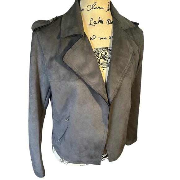 Tahari Carbon Sky Open Front Cropped Faux Suede Jacket Sz SP - Picture 2 of 10